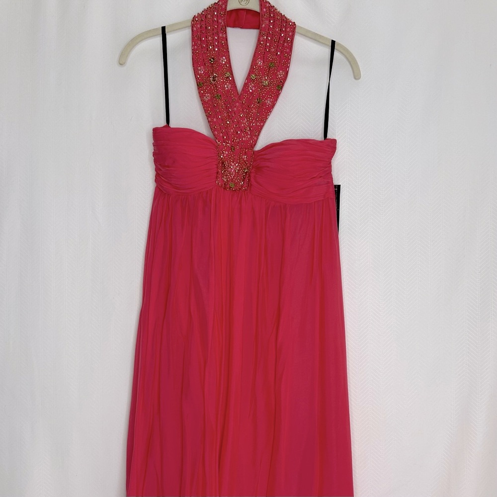 House of Dereon Beyoncé beaded halter maxi dress pink size 4 prom party dance
